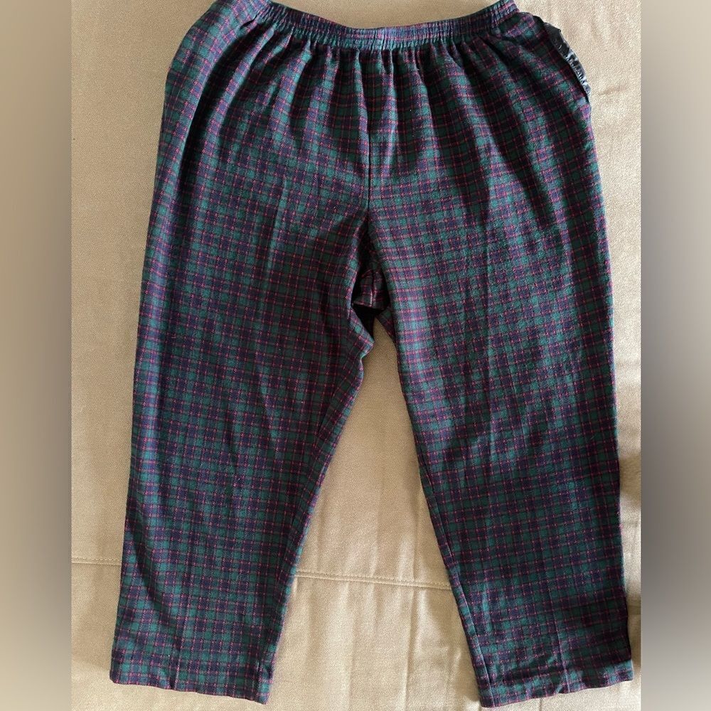 Algfred Dunner cropped plaid green/purple pull on pants side pockets sz 20